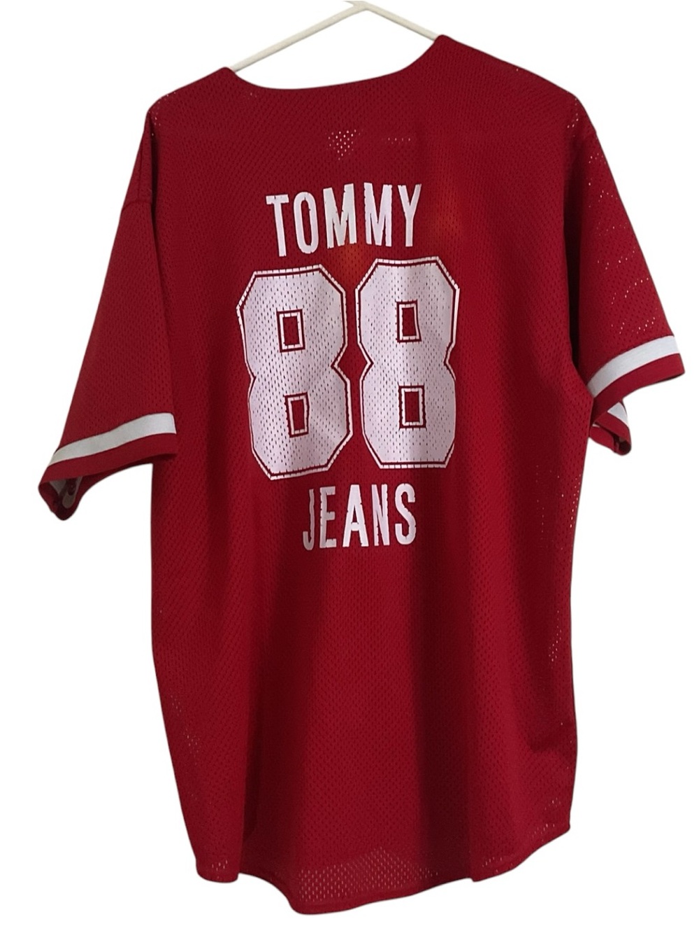 Vintage Tommy Jeans Shirt Mens L Baseball Jersey Button Up Short Sleeve USA Made